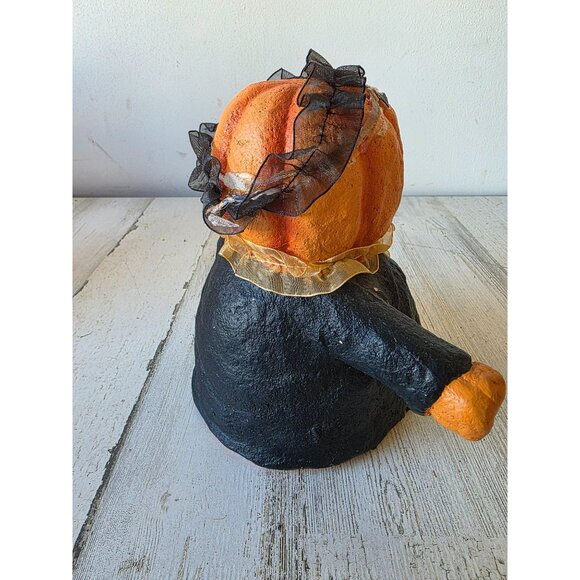 Shabby chic vintage pumpkin paper mache jack-o'-lantern figurine Halloween statu - Picture 4 of 8